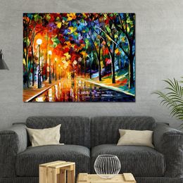 Handmade Landscape Art on Canvas Romantic Eveng Vibrant Street Artwork Painting Home Decor