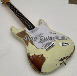 In Stock Masterbuilt John Cruz 1961 Pin Up Girl Heavy Relic White Over 3 Tone Sunburst Electric Guitar Alder Body Rosewood Fingerboard