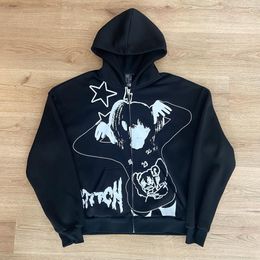 Women's Hoodies Sweatshirts Harajuku Street Retro Zip Sweatshirt Oversized Hoodie Gothic Punk Letters Cartoon Print Jacket Y2K Harajuku Casual Loose Top 230615