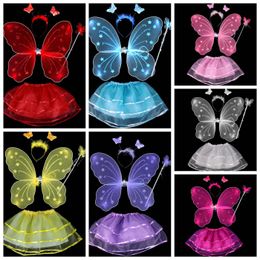 2021 Girls Kids Angel Fairy Butterfly Wing Wand Headband Fancy Dress Performance Costume Cosplay DDA765 Party Supplies