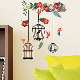 Colourful Flower Birdcage Wall Stickers for Living Room Bedroom Home Decoration Wall Decals Large Murals Art Poster PVC