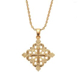 Pendant Necklaces Ethiopian Gold Color Cross For Women Men Chain Jewelry