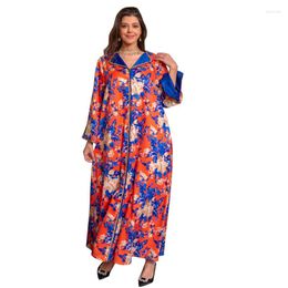 Ethnic Clothing 2023 Fashion Women's Muslim Abaya Satin Printing Middle East Light Luxury Diamonds Dress Arabic Robe Kaftan