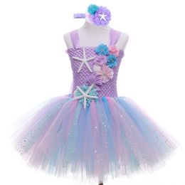 Girl's Dresses Girl Princess Mermaid Tutu Dress Under the Sea Princess Kids Dresses For Girls Birthday Party Costume With Flower Headband 230615