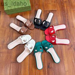 Slippers Women Interlocking Cutout Slide Designer Sandals Leather Slippe Flat Slides G Girls Fashion Hollow out Rubber Sandal Summer Beach Flip Flops Bi J230616