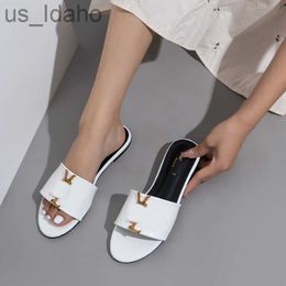 Slippers Luxury Metallic Slide Sandals Designer Slides Women's Slippers Shoes Summer Fashion Wide Flat Flip Flops With Box Size 37-42 J230616