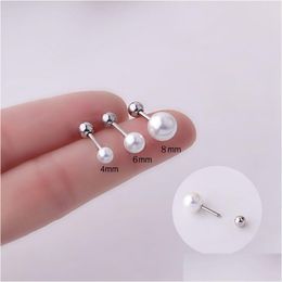 Stud Pearl Screwback Earrings Stainless Steel Ear Bone Nail Safe Slee Without Pick Drop Delivery Jewellery Dh1Jm