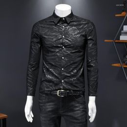 Men's Casual Shirts Spring Men's Long-sleeved Shirt European Station Fashion Personality Printing Slim Youth Large Size All-match Men