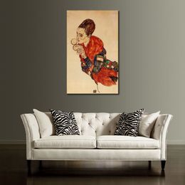 Abstraktes Landschaftsgemälde, Porträt der Schauspielerin Marga Boerner, Egon Schiele, Leinwandkunst, handgefertigtes impressionistisches Kunstwerk