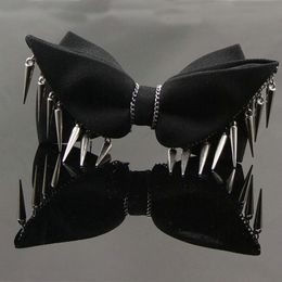 Shawls Mens Fashion Punk Rivet Bow Tie Hip Pop Black Male Special Metal Nail Necktie Rock Style Bowtie 230615