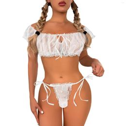 Women's Swimwear Cute Young Ladies Transparent Lace Top And Thong Girls Daisy Underwear See Through Two Piece Set Robe Women Lingerie