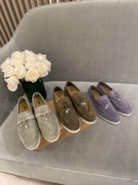 Walking Designer Shoes Slip-on Luxury Suede Leather Lovers White Black Multi-Color Casual Shoe Loro lady Dress Shoe Couples Sneakers Mens Women Lp Loafers