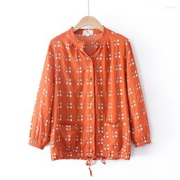 Women's Blouses Vintage Plaid Long Sleeve Buttons Shirt Women Korean Fashion Tops Spring Autumn Jacket Double Pockets