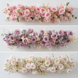 Decorative Flowers 100cm Vivid Artificial Flower Runner Wedding Rose Hydrangea Thicken Row Arrangement Arch Decor Scene Layout Background Fl