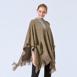 Scarves Women's Loose Fitting Poncho Cape With V Neckline Pocket Knit Shawl Wrap Tassels Long Cardigan Open Front Sweater Fringes