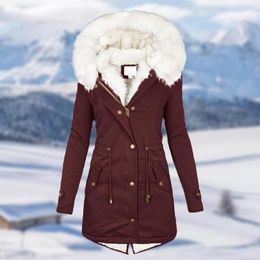 Women's Down Overcoat Big Fur Collar Pocket Jacket Long Jackets Winter Autumn Warm Outwear Lined Slim Parkas Thick Hooded