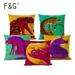 Pillow Colorful Animal Cover Leopard Tiger Printed Cotton And Linen Car Sofa Home Decoration