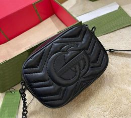Women 18CM Marmont luxurys designers bags 446744 real leather Handbags Black chain Cosmetic messenger Shopping shoulder bag Totes lady wallet purse