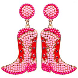 Dangle Earrings PINK BEADED COWBOY BOOT EARRING Western Cowgirl Boots For Women Y2k Jewellery Boho Rodeos Shoes Shape Ear Accessories