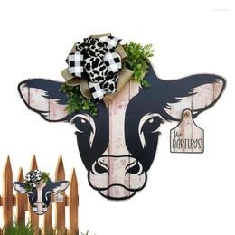Decorative Flowers Highland Cattle Door Hanging Wreath Ornament Artificial Cow Head Garland Christmas Gift Home Decor For Holiday Party