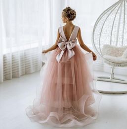 Girl Dresses Blush Tulle Flower Dress Ball Gown Wedding Party Junior Bridesmaid Child Birthday First Communion 1-16T