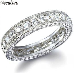 Vecalon Vintage Eternity Promise ring 925 Sterling Silver AAAAA Cz wedding band rings For women men Party Finger Jewelry Gift