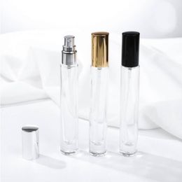 100pcs/lot 10ml Transparent Square Round Glass Spray Perfume Bottle Refillable Empty Bottle Thick Bottom Silver Black Gold Cap Pvtli