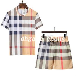 Summer Men's Wear designer t shirt set Casual men and women's fashion T-shirt plaid print short sleeve top selling luxury men's Hip Hop clothing Asian size M-3XL