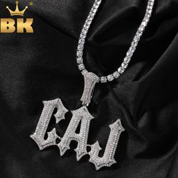 Pendant Necklaces THE BLING KING Custom Spiny Letters Micro Paved CZ Personalised Colour Initial Letter Pendant Necklace Hiphop Rapper Jewellery 230615