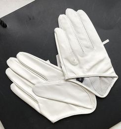 Five Fingers Gloves Women's natural sheepskin leather solid white Colour half palm gloves female genuine leather fashion short driving glove R1169 230615