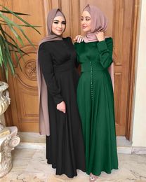 Ethnic Clothing Muslim Dress Women Hijab Shirt Elegant Satin Studded Abaya Long Sleeve Vestidos Female Button Robe Woman