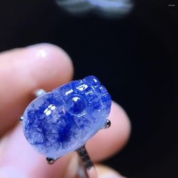 Cluster Rings Natural Blue Rutilated Dumortierite Quartz Flower Adjustable Ring 13/9.6mm Pi Xiu Bead Woman Men Jewellery