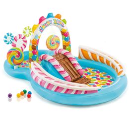 Outdoor Games Activities Kids Inflatable Candy Zone Swim Play Center Splash Pool w Waterslide 230615