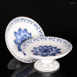 Plates Lotus Offering Plate Ceramic Fruit Dish Buddha Worship High Foot Tray Round Traditional Buddhist Supplies Home Decor