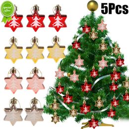 New 5Pcs Christmas Ornaments Xmas Tree Hanging Pendant Red Stars Xmas Ball For Home Christmas New Year Decoration Navidad 2023 Gifts