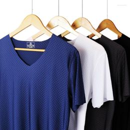 Men's T Shirts Men's Ice Silk T-Shirt Short Sleeve Seamless V-Neck Microfiber Undershirts Mens Underwear Sexy Casual Vest