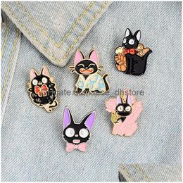 Pins Brooches Black Cat Jiji Enamel Pins Cartoon Movie Custom Animal Badge For Bag Hat Clothes Lapel Pin Collar Jewellery Gift Kids D Dhtsw