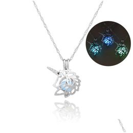 Pendant Necklaces Luminous Locket Unicorn Necklacehollow Animal Glow In The Dark Necklace For Women Children Fashion Jewellery Will An Dh86Y