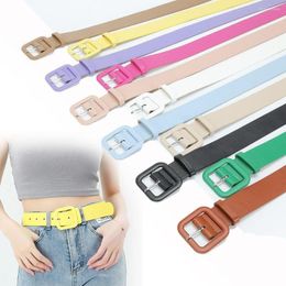 Belts Fashion Luxury Design Vintage Candy Color Trouser Dress Square Buckle Waistband Thin Waist Strap Leather Belt