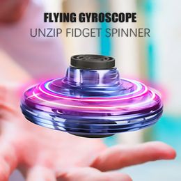 Spinning Top Flynova Fidget Spinner Mini Drone LED UFO Type Flying Helicopter Fingertip Upgrade Flight Gyro Toy Kids Gift 230615