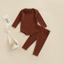 Clothing Sets 2023 Autumn Born Baby Girls Boys Soft Cotton Ribbed Outfits Toddler Solid Long Sleeve Bodysuit Trousers Clothes Set