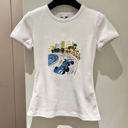 Modedesigner-T-Shirts für Frauen mit Automuster Sommer weiße Tops 22951