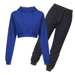 Women's Two Piece Pants Women Hoodies Tracksuits 2 Pieces Set Sweatshirts Sweatpants Suit Midriff-baring Casual Sportwear Oversized Female