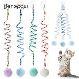 Benepaw Spring Cat Toys Interactive Stretchable Hanging Door Long Tail Pet Toys With Bell Soft Plush Ball For Kitten Play