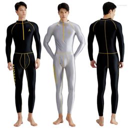 Men's Swimwear Men's Sexy Men Silky Glossy Tights Front Zipper Yoga Shinny Sportswear Multi-purpose Bodysuit Plus Size Leisure Surfing