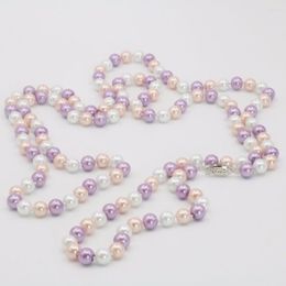 Chains Noble All-match Woman Multicolor Round 8mm White Pink Purple Shell Long Necklace Chain Gift For Girl Women Wholesale 50inch