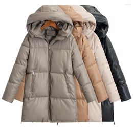 Women's Trench Coats Winter Jacket Women Black Fuax Leather Parka Long Coat Stretwear Pink Thick Zipper PU Female