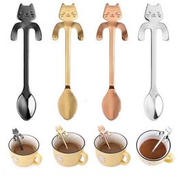 New Stainless Steel Coffee Spoon Lovely Cute Cat Shaped Teaspoon Dessert Snack Scoop Ice Cream Mini Spoons Tableware Kitchen Tools