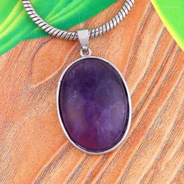 Pendant Necklaces XSM Summer Style Silver Plated Natural Amethysts Rose Quartzs Stone Oval Shape Crystal For Women Charm Jewelry