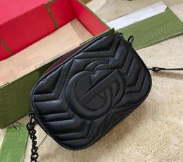 Women 18CM Marmont luxurys designers bags 446744 real leather Handbags Fashion Black golds chain Cosmetic messenger shoulder bag lady wallet purse